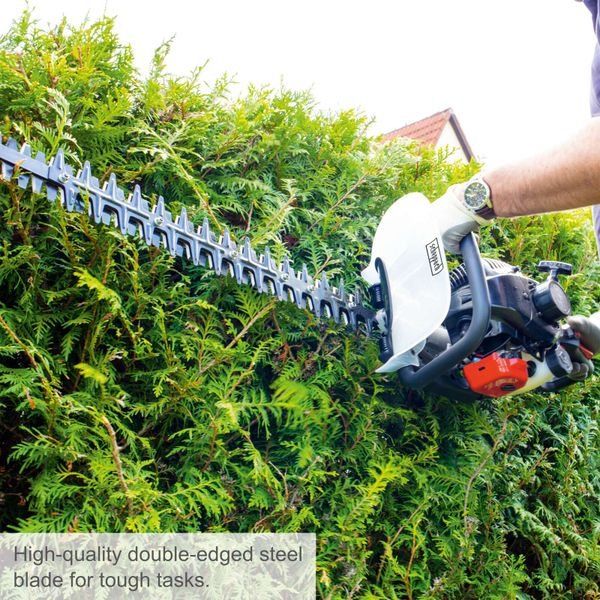 Scheppach HTH250/240P Hedge Trimmer, 700W Petrol Engine, 600mm Blade, 27mm Cutting Capacity, Rotating Handle Scheppach HTH250/240P Hedge Trimmer, 700W Petrol Engine, 600mm Blade, 27mm Cutting Capacity, Rotating Handle